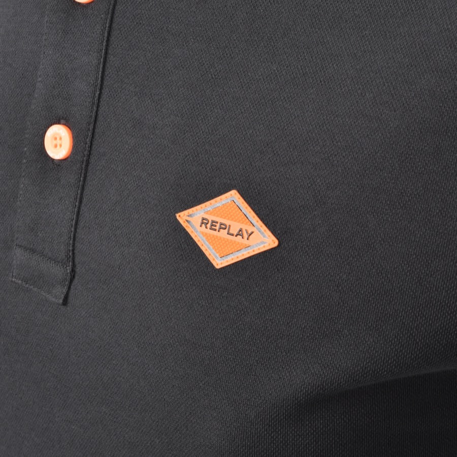 Alternative Image for ProductReplay Long Sleeved Logo Polo T Shirt Black3